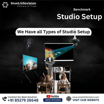 Online Class Studio Setup | Teaching Studio Setup | Benchmark Digital Panel Without OPS | 4K PTZ Camera | Display System i5 | Wireless Mic | Comment Screen | Lighting Solution | Studio Setup