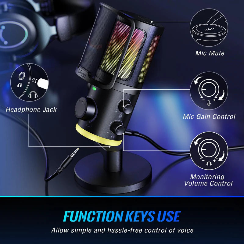 FIFINE India Ampligame AM6 - USB Gaming Microphone with Mute Button and Noise Cancellation