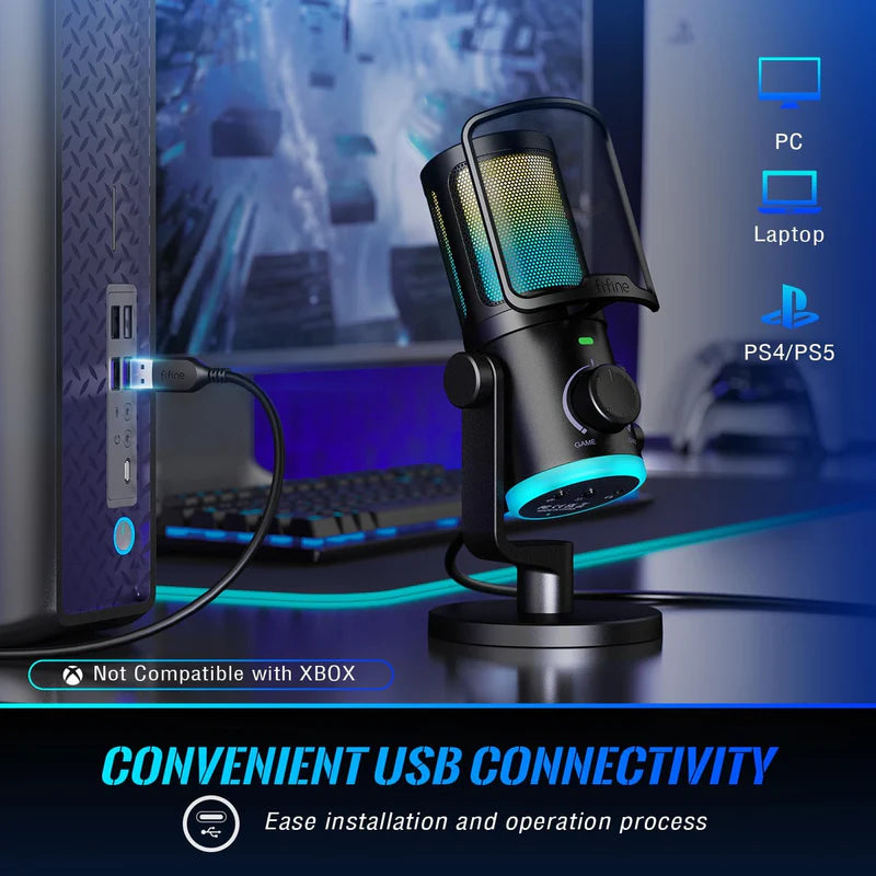 FIFINE India Ampligame AM6 - USB Gaming Microphone with Mute Button and Noise Cancellation