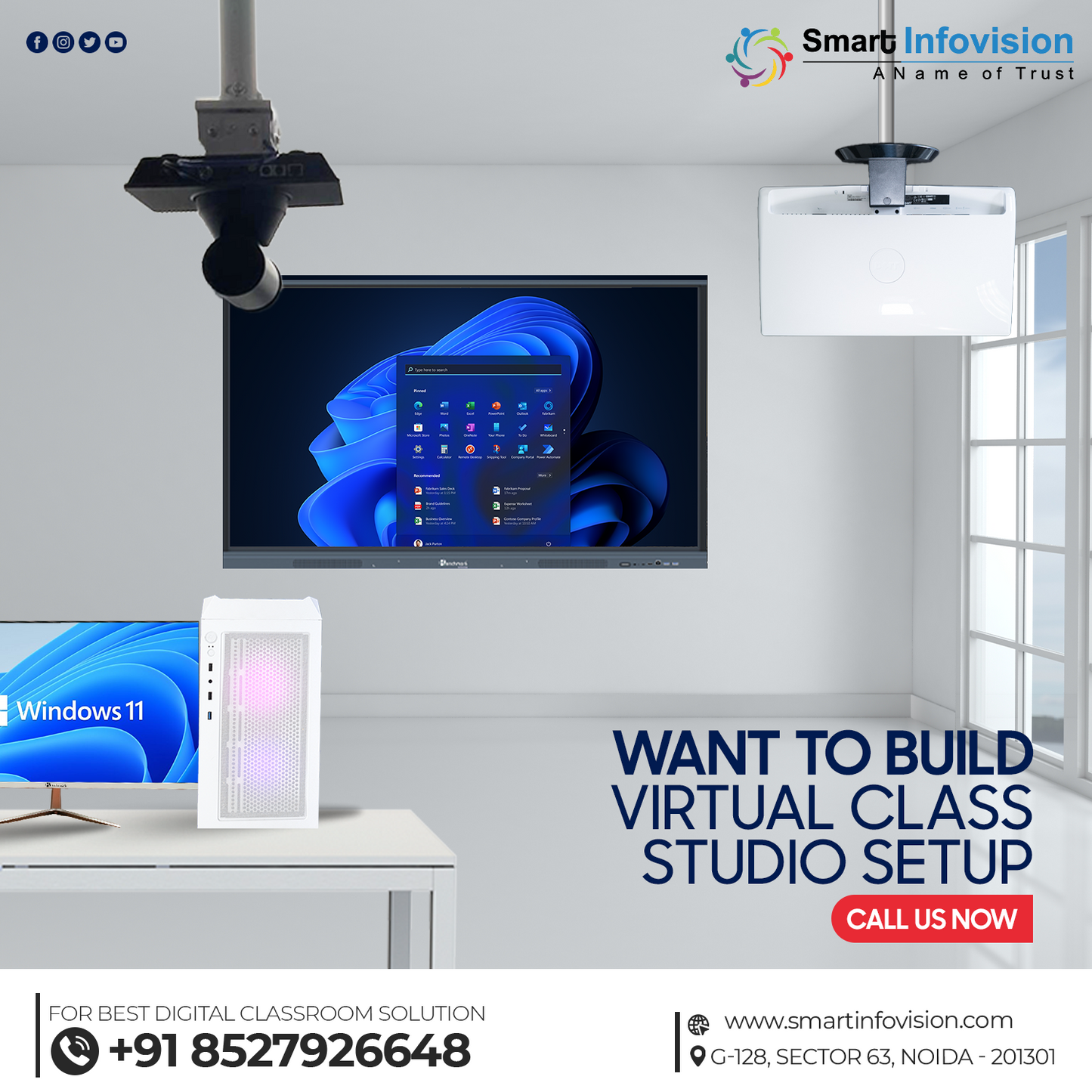 Online Class Studio Setup | Teaching Studio Setup | Benchmark Digital Panel Without OPS | 4K PTZ Camera | Display System i5 | Wireless Mic | Comment Screen | Lighting Solution | Studio Setup