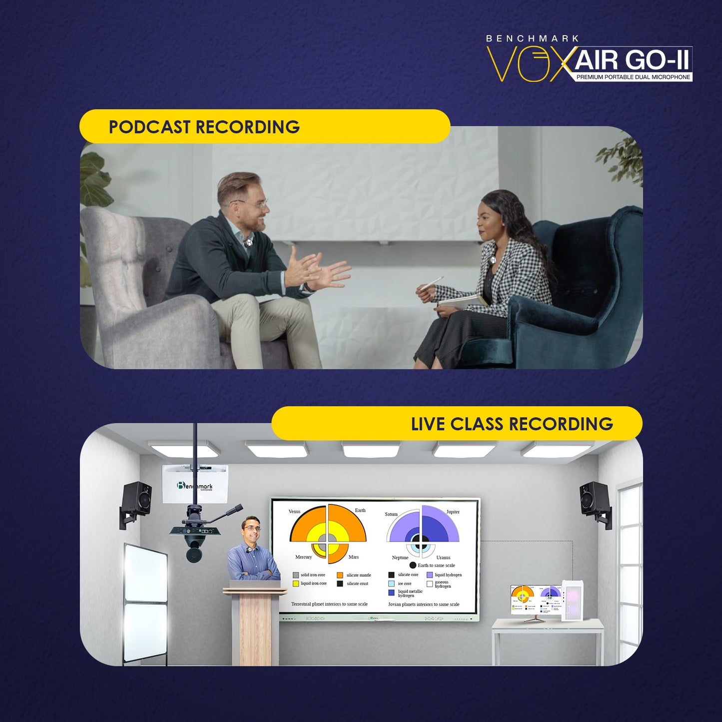 Benchmark VOX Air Go-II Premium Dual Wireless Microphone | Wireless Mic for Teachers