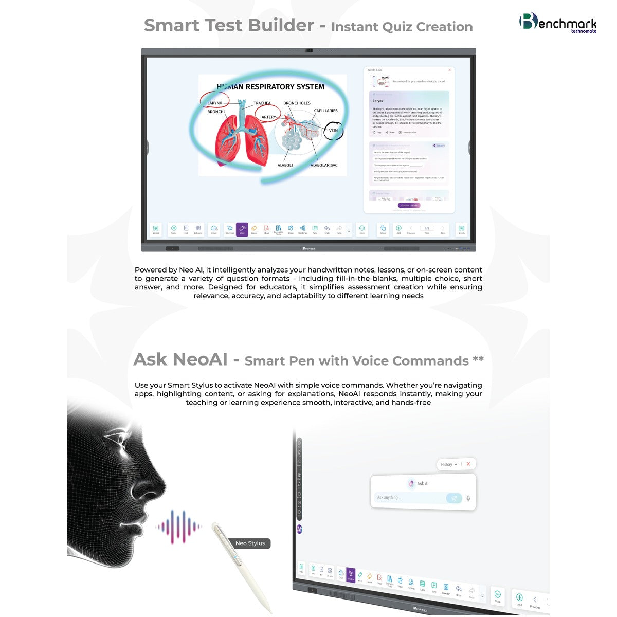 Benchmark Technomate Millenium Interactive Flat Panel | AI Smart Board India