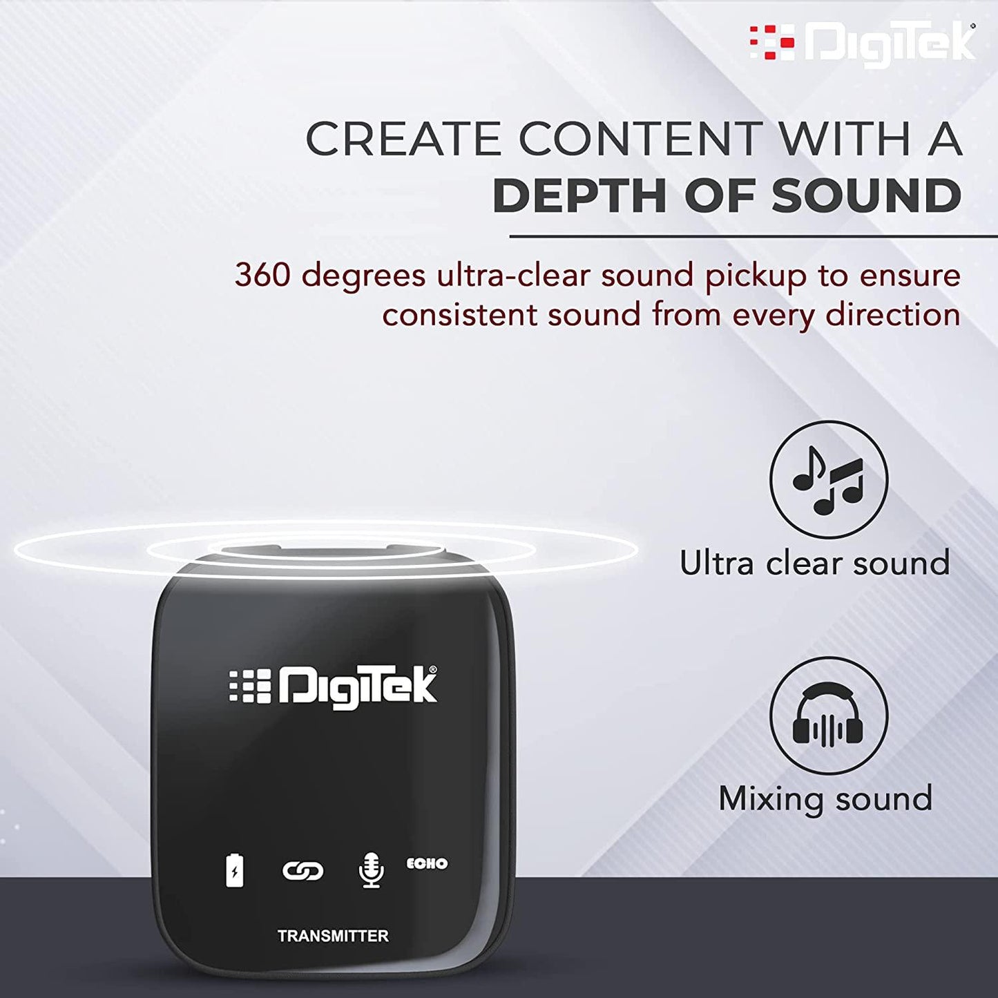 Digitek (DWM 101) Wireless Microphone System | 360° Sound Capture with ANC | For DSLR, Smartphones & PC