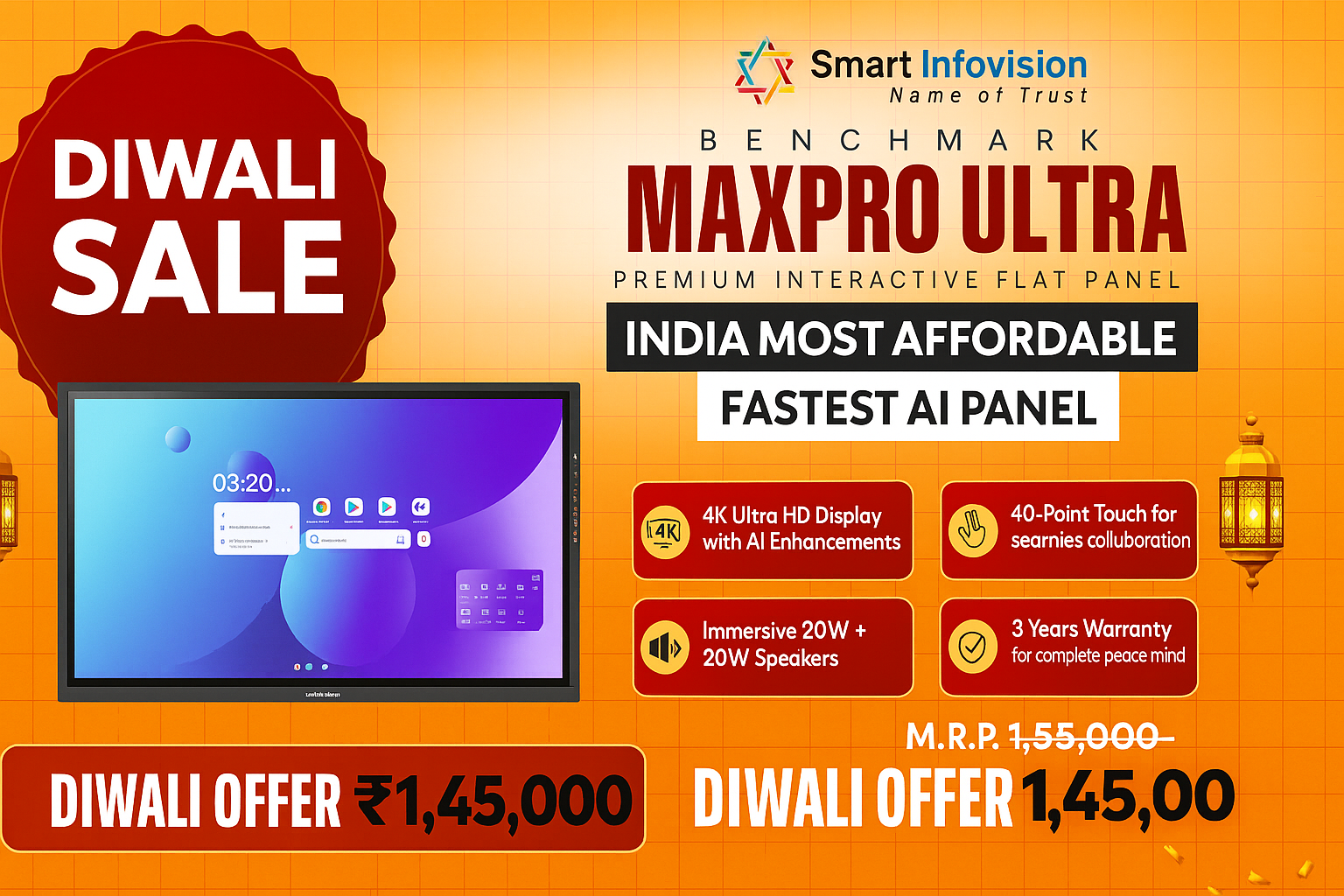 Benchmark MaxPro Ultra – India’s Fastest & Most Affordable Premium AI Interactive Flat Panel