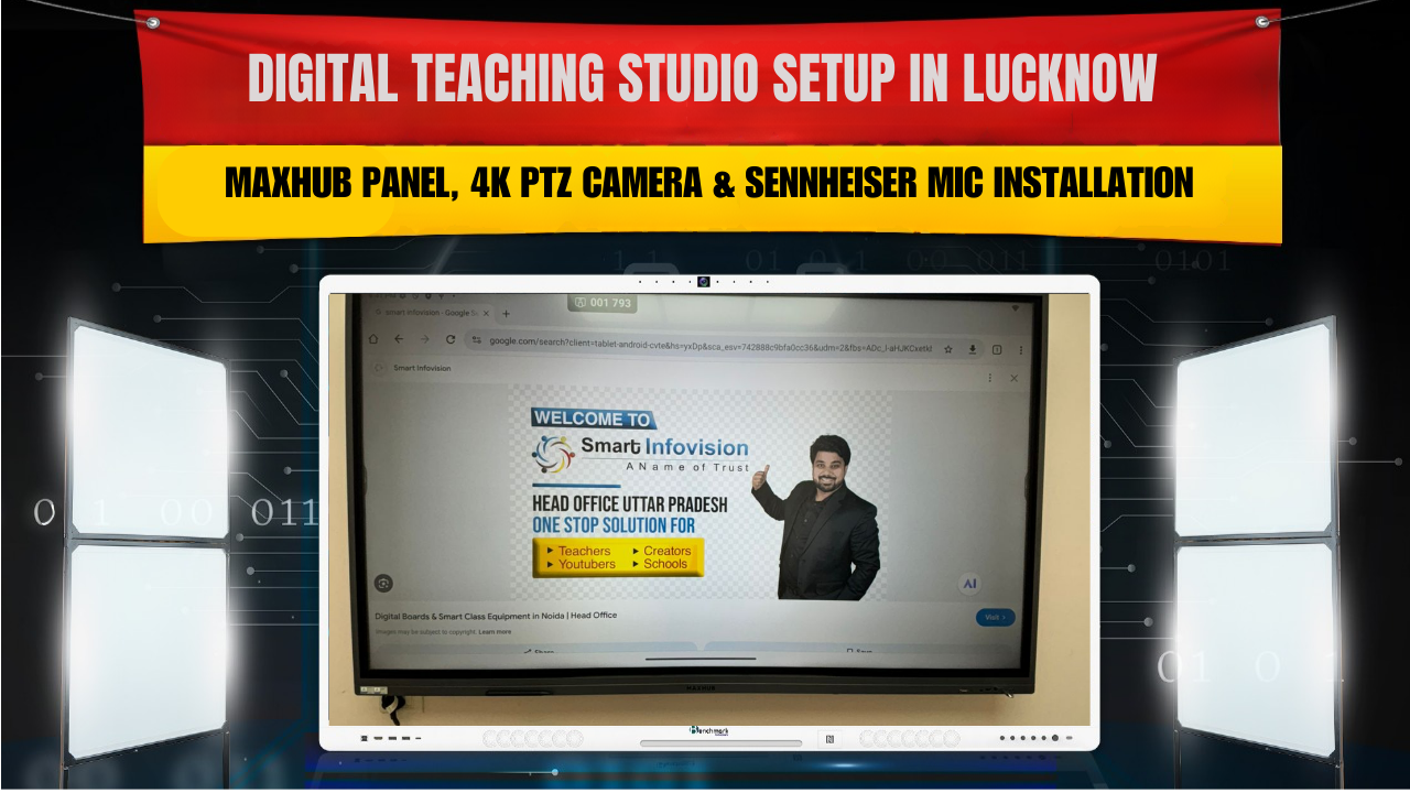 Digital Teaching Studio Setup in Lucknow | Maxhub Panel, 4K PTZ Camera & Sennheiser Mic Installation