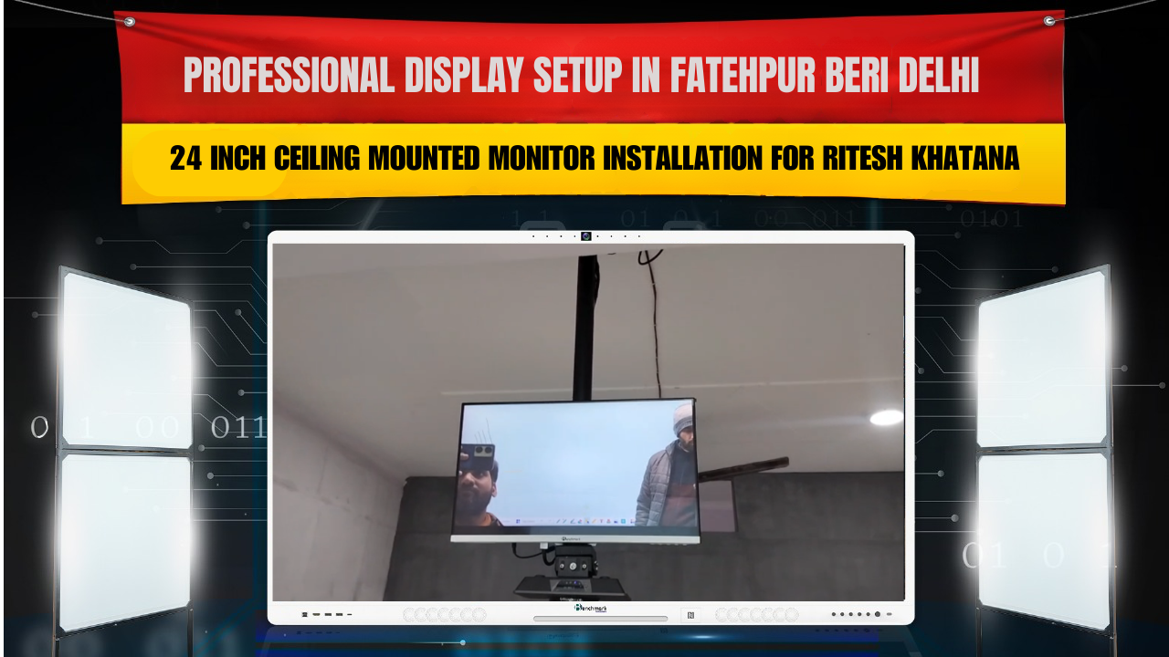 Professional Display Setup in Fatehpur Beri Delhi | 24 Inch Ceiling Mounted Monitor Installation for Ritesh Khatana