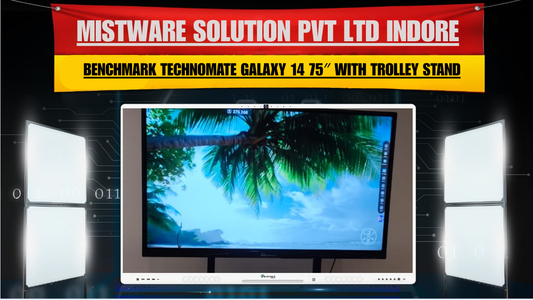 Mistware Solution Pvt Ltd Indore में Benchmark Technomate Galaxy 14 75″ Interactive Panel with Trolley Stand Installation
