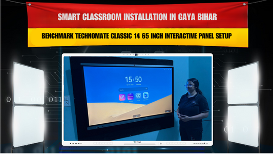 Smart classroom installation in Gaya Bihar with Benchmark Technomate Classic 14 65 Inch interactive panel setup.