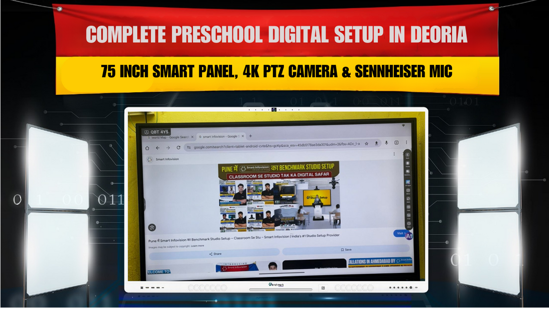 Complete Preschool Digital Setup in Deoria – 75 Inch Smart Panel, 4K PTZ Camera & Sennheiser Mic