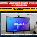 Smart Classroom & Professional Teaching Studio Installation in Bathinda Punjab with Benchmark Technomate Galaxy AI 14 75 Inch Interactive Panel, Trolley and Camera for DD Academy