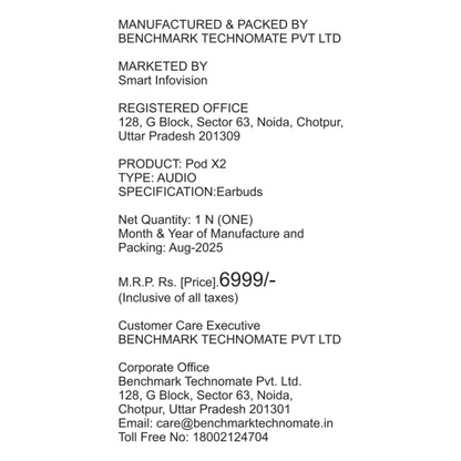 Benchmark Pod X2 TWS with Smart Display, ANC & ENC | Buy Now