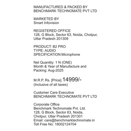 Benchmark B2-Pro Wireless Lavalier Microphone | Best Wireless Microphone