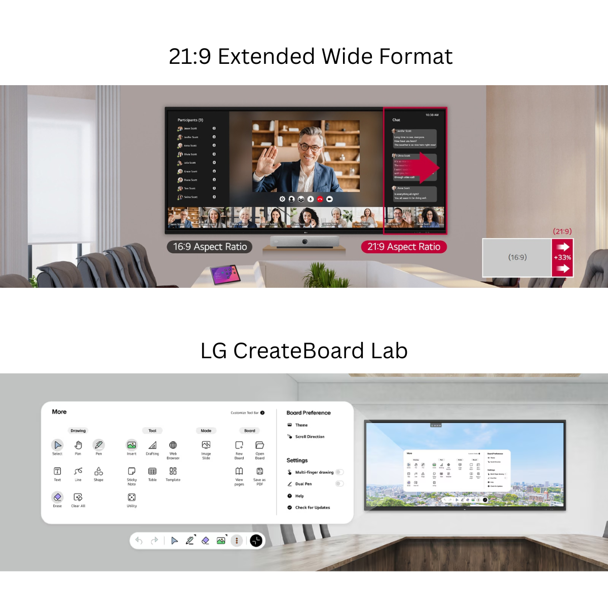 LG CreateBoard Interactive Flat Panel | 21:9 Widescreen | Digital Board for Teachers