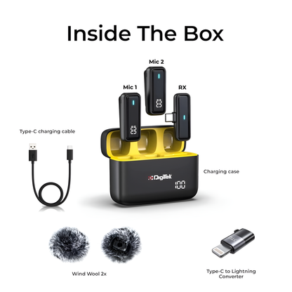 Digitek (DWM 105) 2 in 1 Wireless Microphone System with ANC | For Broadcasting, Vlogging & Audio Recording
