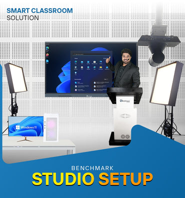 Online Class Studio Setup | Teaching Studio Setup | Benchmark Digital Panel Without OPS | 4K PTZ Camera | Display System i5 | Wireless Mic | Comment Screen | Lighting Solution | Studio Setup
