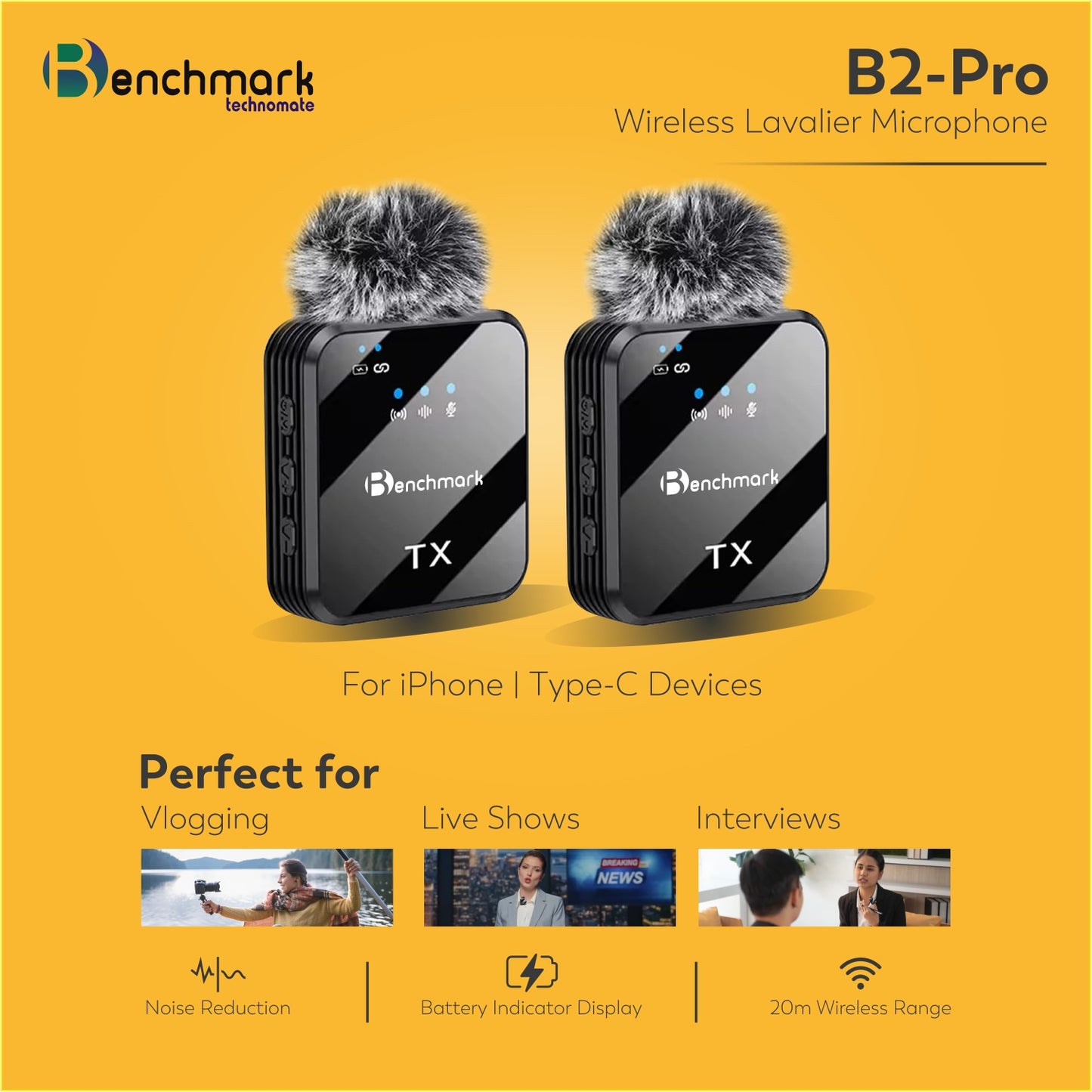 Benchmark B2-Pro Wireless Lavalier Microphone | Best Wireless Microphone