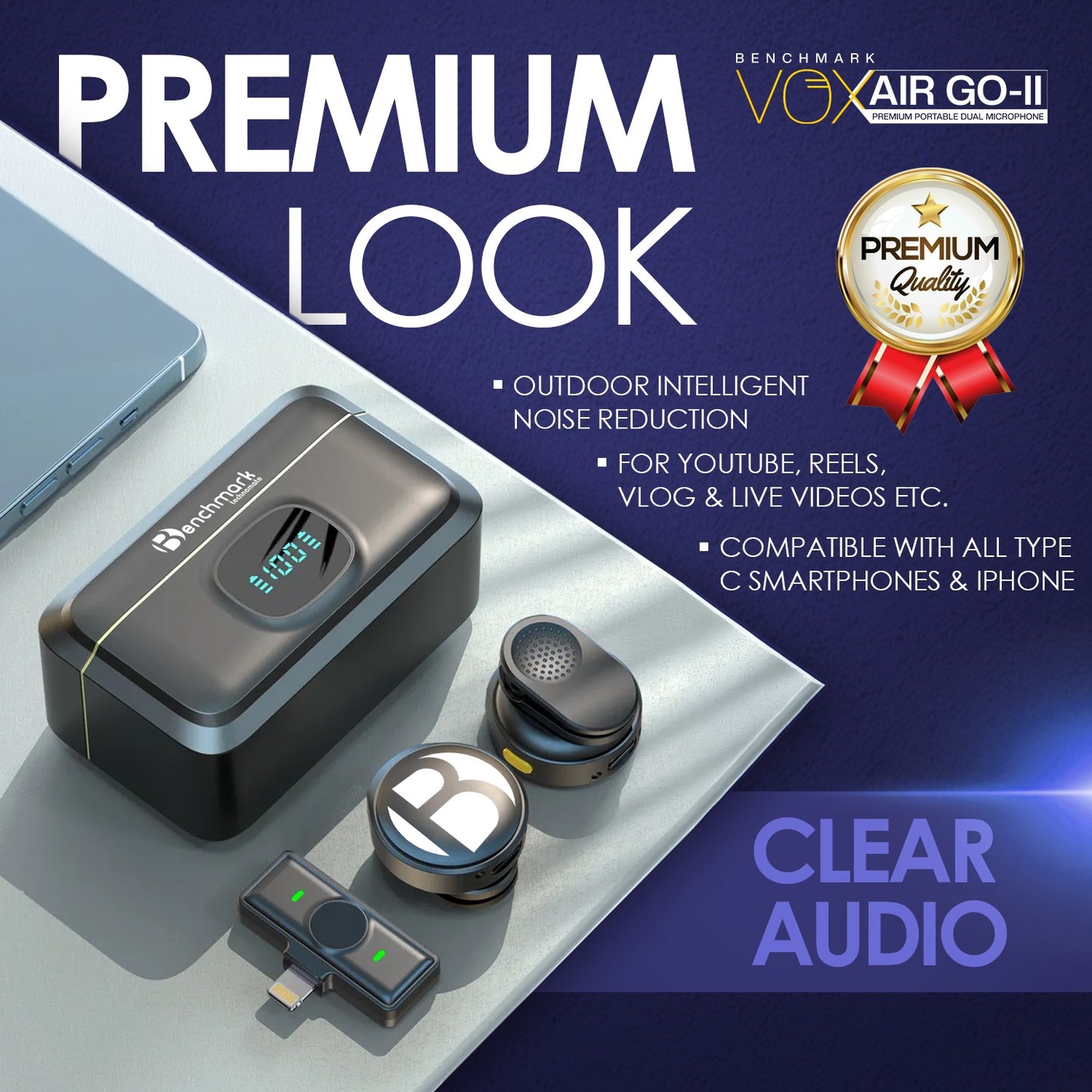 Benchmark VOX Air Go-II Premium Dual Wireless Microphone | Wireless Mic for Teachers