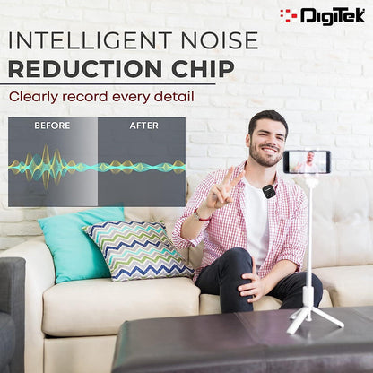 Digitek  (DWM 101) Wireless Microphone System | 360° Sound Capture with ANC | For DSLR, Smartphones & PC