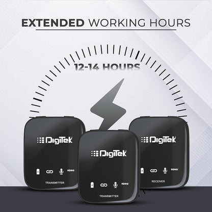 Digitek  (DWM 101) Wireless Microphone System | 360° Sound Capture with ANC | For DSLR, Smartphones & PC