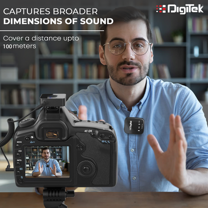 Digitek  (DWM 101) Wireless Microphone System | 360° Sound Capture with ANC | For DSLR, Smartphones & PC